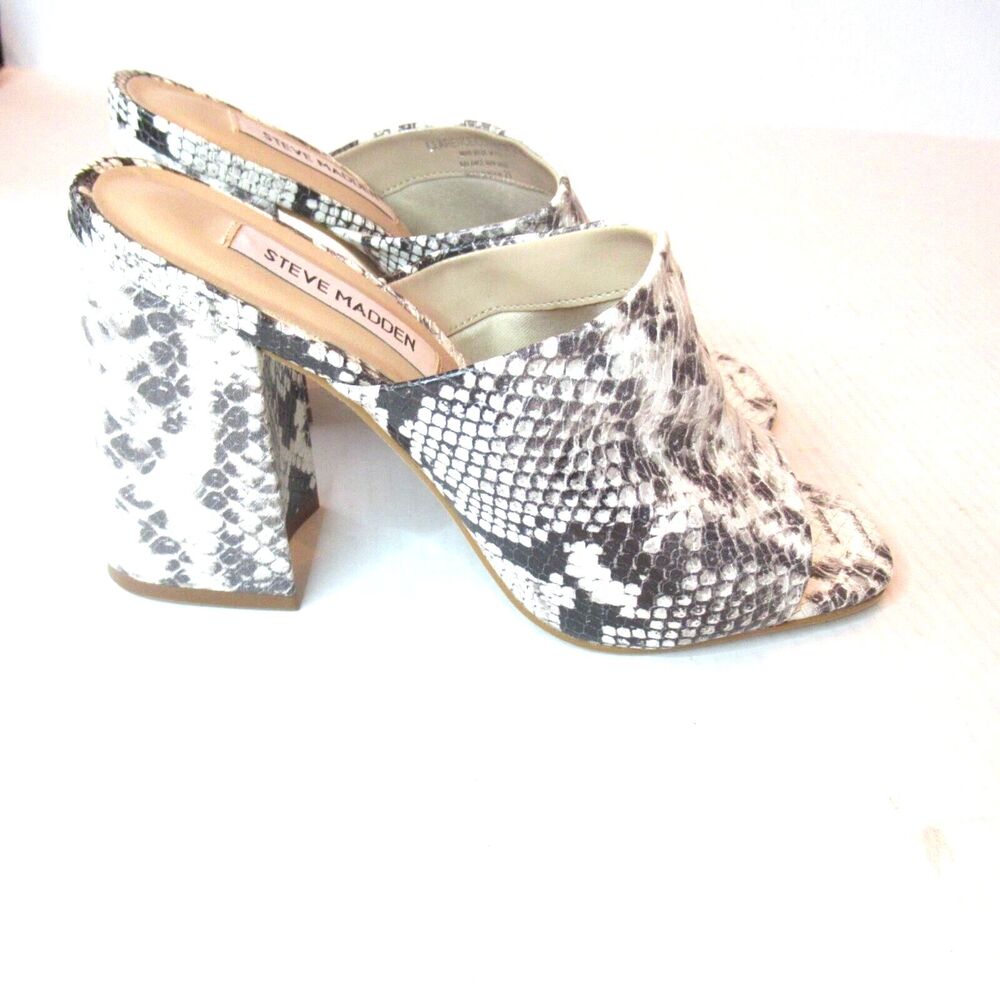 Steve Madden Women's Slip-On Peep Toe 3.5 Inch-Heels Size (7.5) Snake Print NWOB